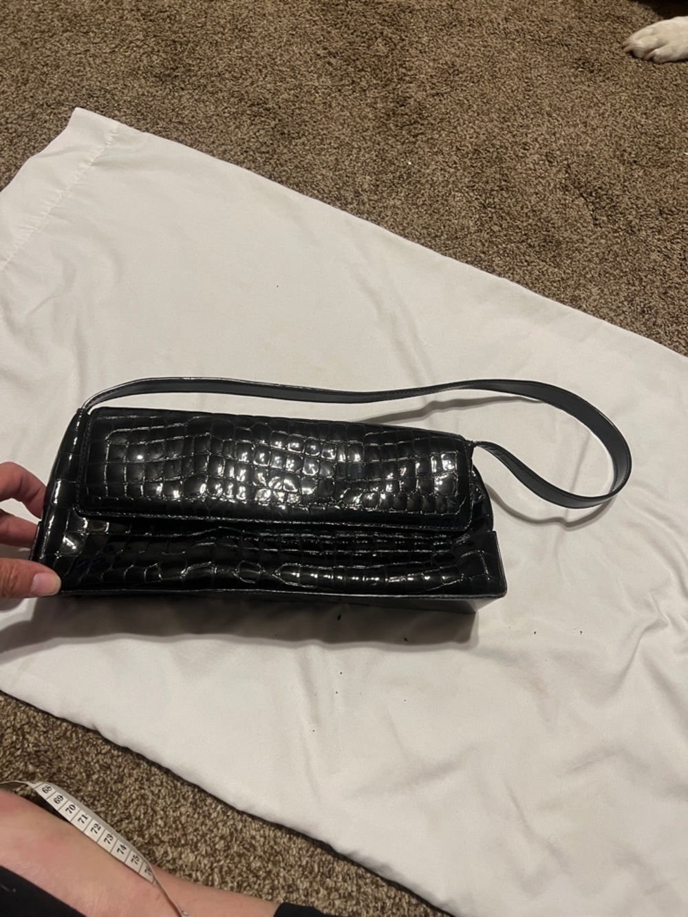 Sabina moc croc black genuine leather vintage handbag immaculate lining